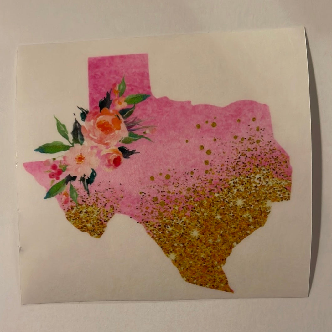 Pink Texas Glitter Clear Cast Sticker