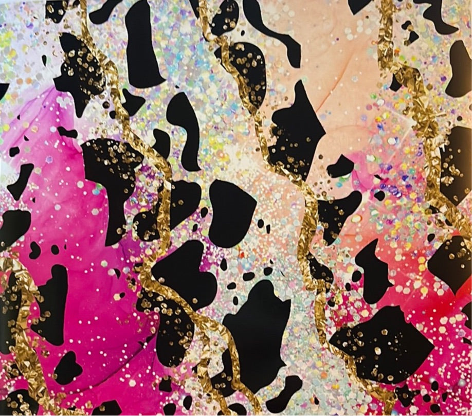 Cow Print with Pink Agate 20 oz Skinny Vinyl Wrap