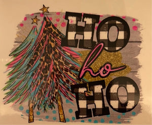 Ho Ho Ho Pink & Blue Christmas Trees Clear Cast Sticker