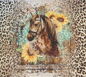 Horse with Sunflowers and Leopard 20 oz Skinny Vinyl Wrap