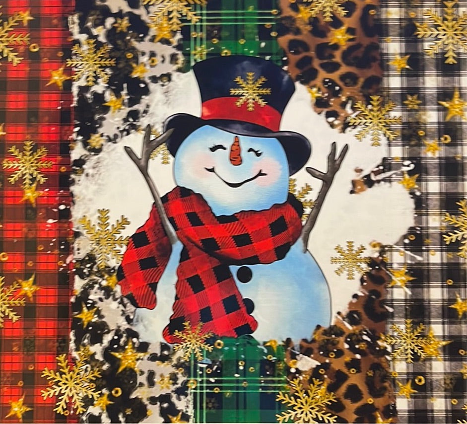 Snowman with Scarf & multi pattern background 20 oz Skinny Wrap