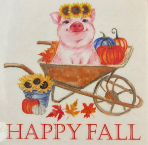 Happy Fall Pig in Wheelbarrow Clear Cast Sticker