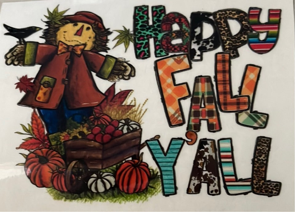 Happy Fall Y’all with Scarecrow Clear Cast Sticker