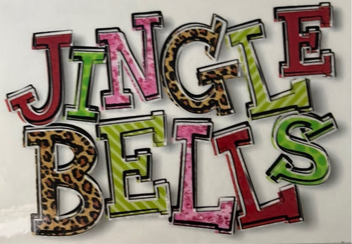 Jingle Bells in Leopard, Pink, Green & Red Clear Cast Sticker
