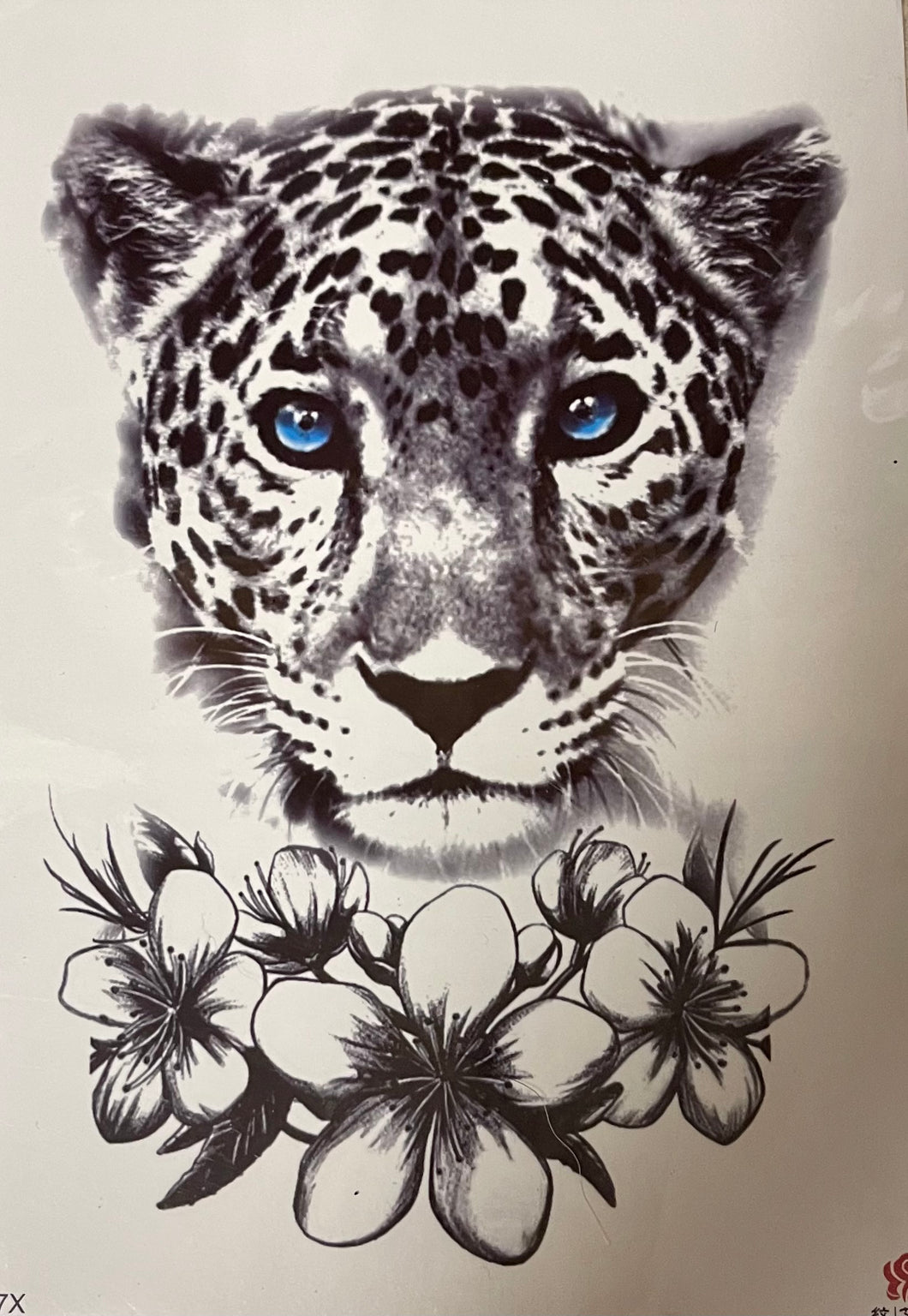 Cheetah with blue eyes Tattoo 8x5
