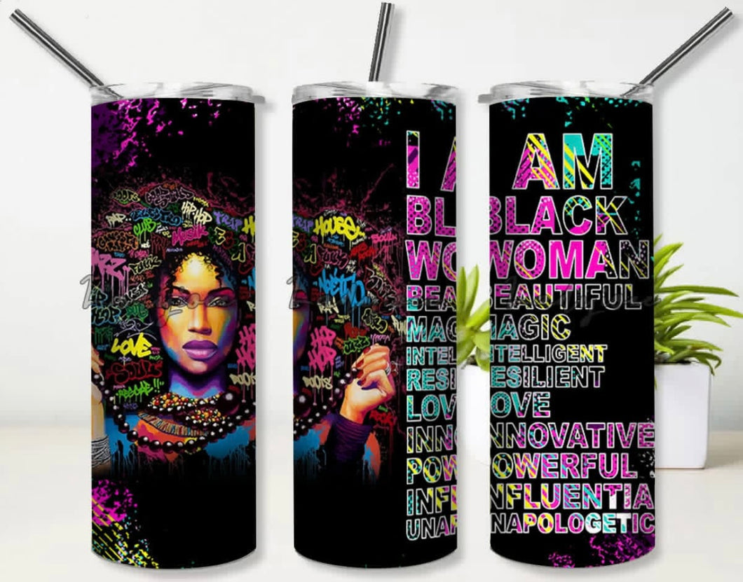 I am Black Woman 20 oz Skinny Vinyl Wrap