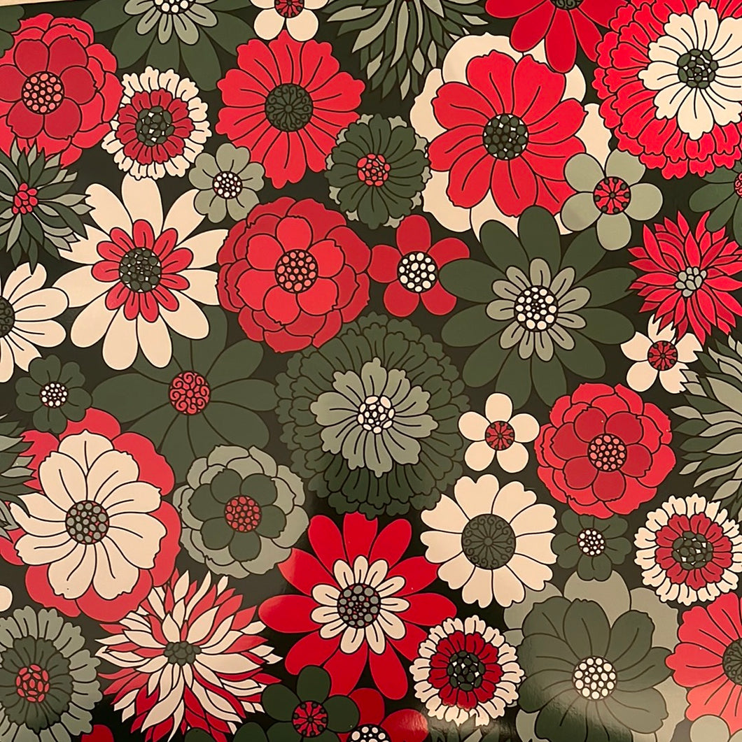 Red & Green Retro Christmas Floral 12 x 12 Sheet of Vinyl