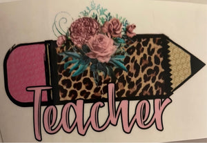 Teacher Pencil Floral Clear Cast sticker