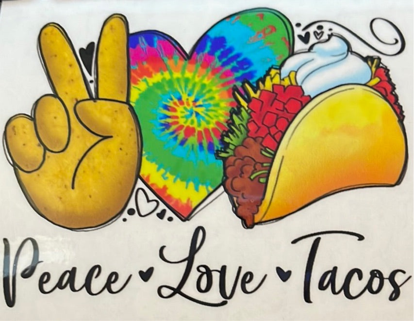 Peace, Love. Tacos Clear Cast Sticker