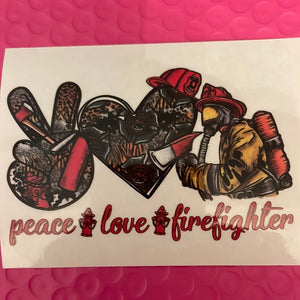 Peace, Love & Firefighter Clear Cast Sticker