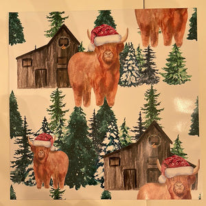 Christmas Cow on Farm 12 x 12 Vinyl Sheet