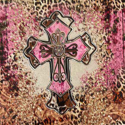 Pink Cross with Leopard 20 oz Skinny Vinyl Wrap