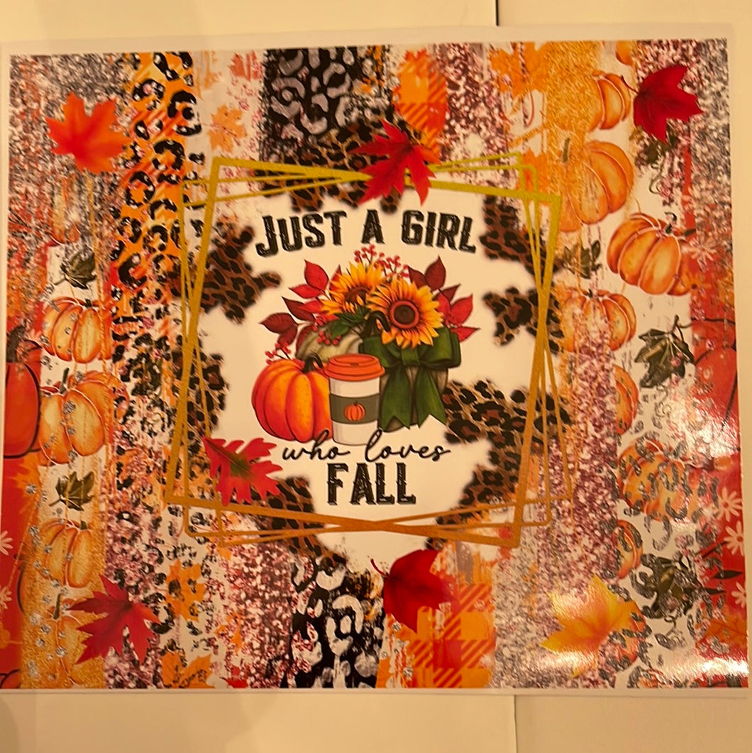 Just a Girl Who Loves Fall with Square 20 oz skinny tumbler vinyl wrap