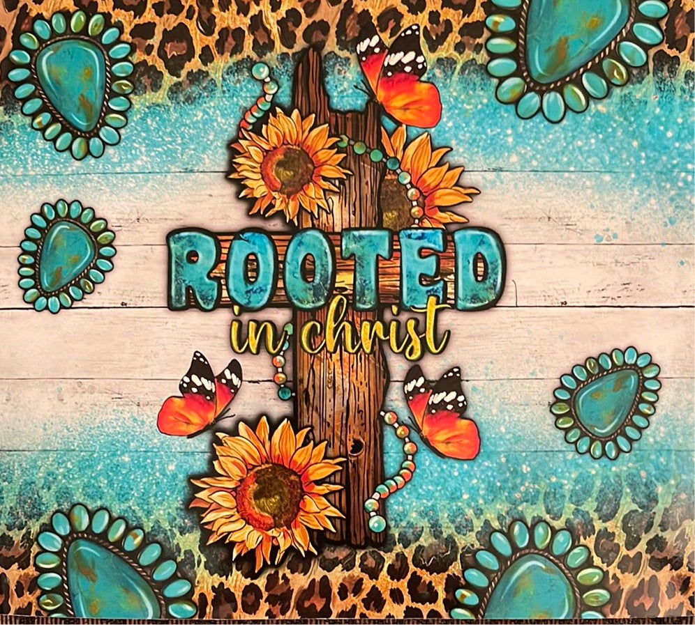 Rooted in Christ 20 oz skinny tumbler vinyl wrap