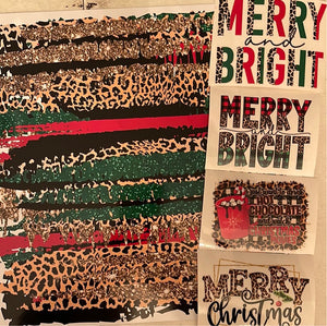 Christmas Leopard Brush Stroke Vinyl with 4 Clear Cast Stickers Bundle