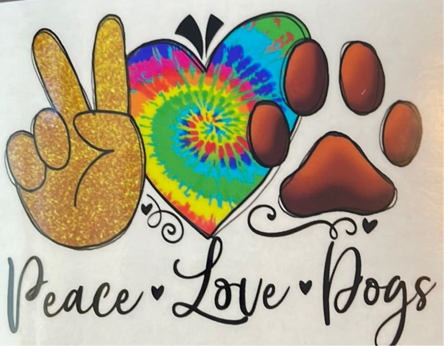 Peace, Love, Dogs Clear Cast Sticker