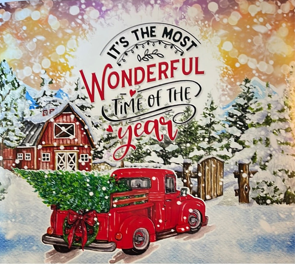 It’s The Most Wonderful Time with Truck & Tree 20 oz Skinny Vinyl Wrap
