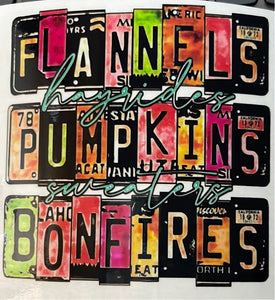 Flannels, Pumpkins, Bonfires Block Letters Clear Cast Sticker